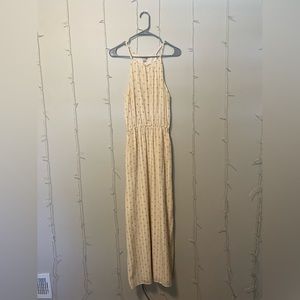 Lucky Brand Cream Geometric Print Maxi Dress, 100% Silk, Size Small